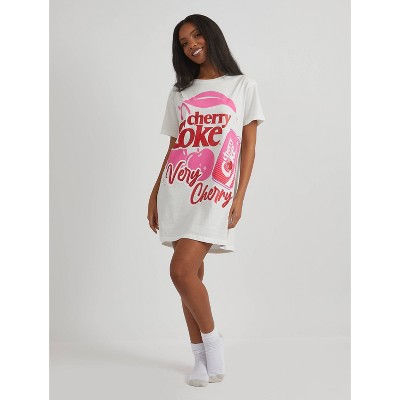 Women's Oversized Graphic T-Shirt Dress - White/Cherry Coke