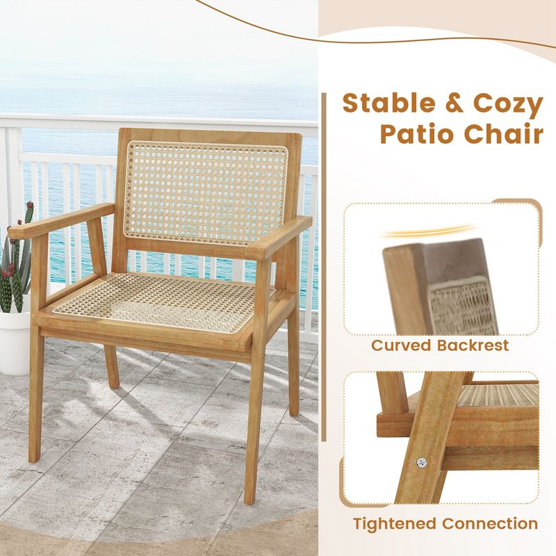 Costway 1/2 PCS Wood Chair Indonesia Teak Wood Armchair with Natural Rattan Seat & Back Patio Chair for Porch, 5 of 9