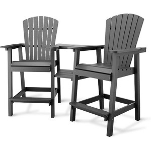 Outdoor Tall Adirondack Chairs Set of 2 HDPE, Paio Adirondack Barstools with Connecting Tray, for Deck, Backyard, Balcony - 1 of 4