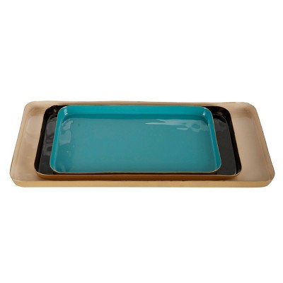 Multi-Colored Mango Wood and Enamel Serving Trays, Set of 3