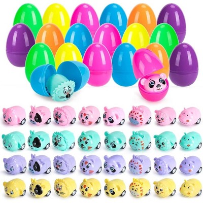 Easter Animal Pull Back Car, Easter Egg Set, 32 Piece Easter Plastic Eggs, Toy Car Set, Colorful Basket Fillers, Party Favors