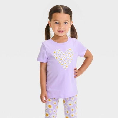 Image of Toddler Floral 'Heart' Short Sleeve T-Shirt - Cat & Jack™ Lavender 3T