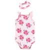 Hudson Baby Infant Girl Sleeveless Bodysuit and Headband Set, Pink Navy Roses - 4 of 4