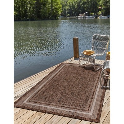 Brown Synthetic Rectangular Outdoor Easy Care Rug, 9' x 12'