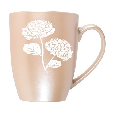 Elanze Designs Botanical Floral Nature Coffee Cup Mug 10 Ounce Ceramic With Shimmery Metallic Finish Elegant Minimalist Hydrangea Flower Silhouette