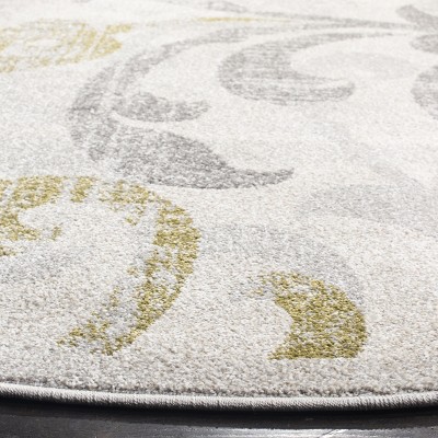 Ivory and Light Grey Round Baroque Print Area Rug