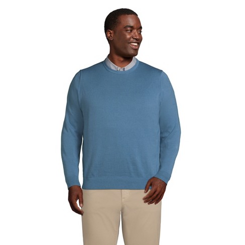 Lands' End Men's Big And Tall Fine Gauge Supima Cotton Crewneck Sweater -  2x Big Tall - Muted Blue : Target