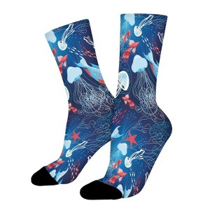 Blue Sea Life Women Printed Crew Socks Funny Funky Socks Soft Polyester Novelty Gifts for Artists Men - 1 of 1