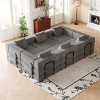 6 Seater Folding Sofa Bed for Living Room or Bedroom, Convertible Sofa with Cushions and Storage Pockets, Corduroy Fabric Sofa-Coolbibila - 3 of 4