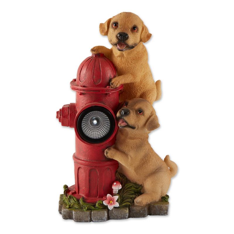 12&#34; Polyresin Dogs and Fire Hydrant Solar Statue Tan - Zingz &#38; Thingz, 1 of 14