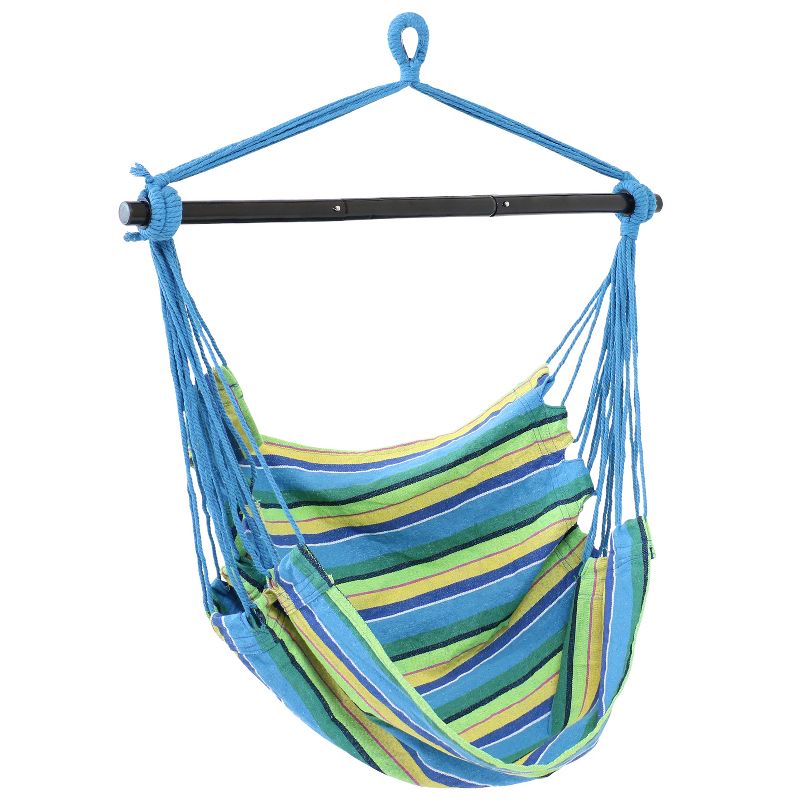 Sunnydaze Hanging Rope Hammock Chair Swing with Collapsible Bar for Backyard and Patio - 265 lb Weight Capacity - Ocean Breeze, 1 of 11