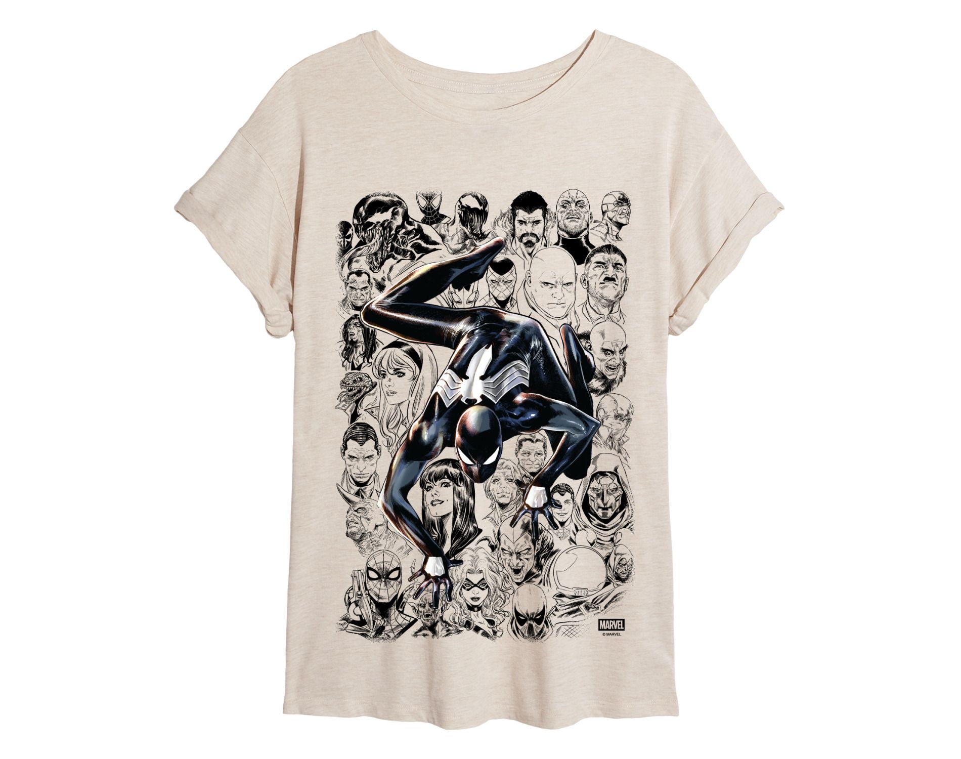 Women's Marvel Spiderman Outline Oversized Graphic T-Shirt - Birch - Medium