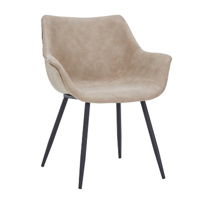 LeisureMod Markley Leather Dining Chair with Black Metal Legs