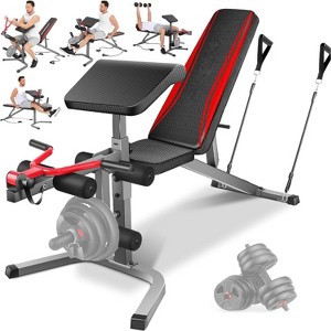 KRISRATE Weight Bench with Leg Extension & Leg Curl & Preacher Curl,Adjustable Weight Bench Press Set Incline Decline Flat Workout Bench for Home Gym - 1 of 4