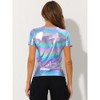 INSPIRE CHIC Women's Clubwear Short Sleeve Shiny Metallic Blouse - 3 of 4