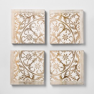 Carved Wood Panel 4pk Decorative Wall Art Set - Opalhouse , White