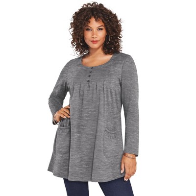 Roaman's Women's Plus Size Long Sleeve Two Pocket Soft Knit Tunic