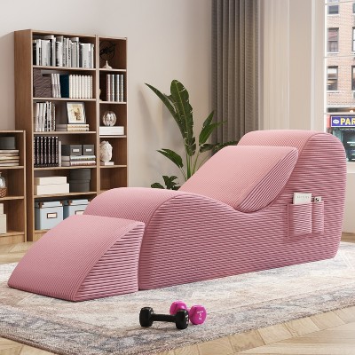 SYFERLORY Ergonomic Yoga Chair with Ottoman - Recliner with Side Pockets & Waist Pillow for Stretching and Relaxing - Fits Living Room or Bedroom，Pink