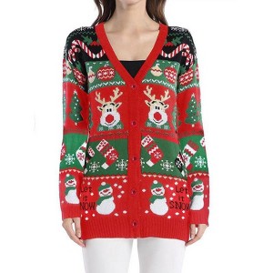 Coolmee Women Christmas Casual Knitted Cardigan V Neck Long Sleeve Buttons Cute Fuzzy Funny Sweater Top Wintertime Holiday Parties - 1 of 4