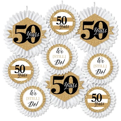 Big Dot of Happiness We Still Do - 50th Wedding Anniversary - Hanging Anniversary Party Tissue Decoration Kit - Paper Fans - Set of 9