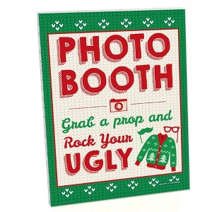 Big Dot of Happiness Ugly Sweater Photo Booth Sign - Christmas Party Decor - Printed on Sturdy Plastic - 10.5 x 13.75" - Sign with Stand - 1 Piece - 1 of 4
