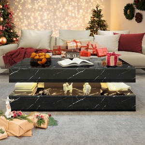 Buenhomino 47in High Glossy LED Coffee Table,Modern Coffee Tables with Marbling Print, Modern  Double-Layer Center Tables w/LED Lights for Living Room - 1 of 4