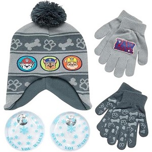 Nicklelodeon Paw Patrol Boy's Winter Hat and 2 Pair of Gloves Set (Toddler/Little Boys) Size Age 4-7, Paw Patrol Grey Glove with Handwarmers - 1 of 4