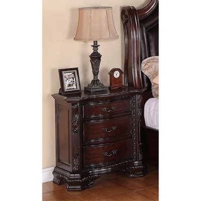 1pc Traditional Nightstand End Table with Three Storage Drawers Brown Cherry Decorative Drawer Pulls Solid Wood Bedroom Furniture