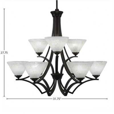 Toltec Lighting Zilo 9 - Light Chandelier in  Dark Granite with 7" Gold Ice Shade