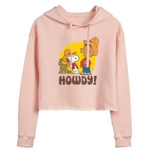 Women's - Peanuts - Franklin And Snoopy Howdy Cropped Graphic Hoodie - 1 of 4