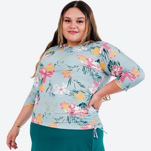 Calypsa Women's Plus Size 3/4 Sleeve Rash Guard UPF 50+ Margaux Swim Top - 1 of 4
