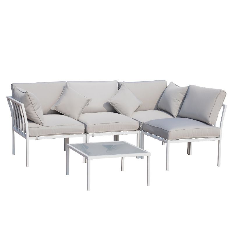 Outsunny 5 Piece Outdoor Furniture Patio Conversation Seating Set, 2 Sofa Chairs, & Coffee Table, White, 1 of 9