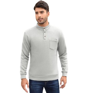 BLUEMING Men's Marled Knit Fleeced Sweatshirts Henley Neck Tops Warm Knitted Winter Thermal Sweat Shirts Button Mens Pullovers - 1 of 4