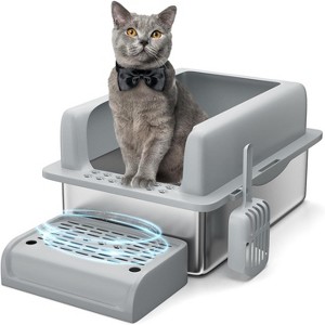Stainless Steel Cat Litter Box with Cleaning Pedal, 6/8 Inch Deep, Dark Gray, High Wall Non-Stick Leak-Proof Cat Box, Easy to Clean for Indoor Cats - 1 of 4