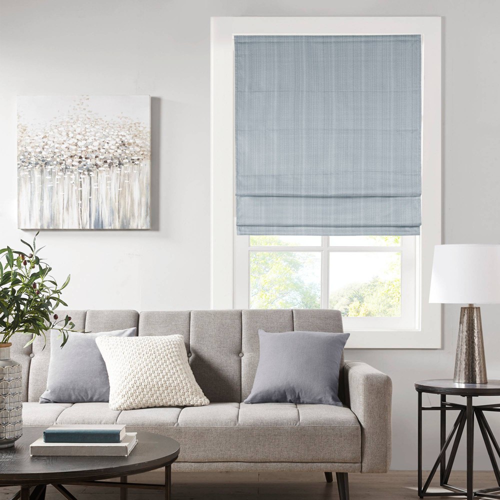 39"x64" Paxton Basketweave Room Darkening Cordless Roman Shade Blue - Madison Park: Indoor Window Blinds & Shades