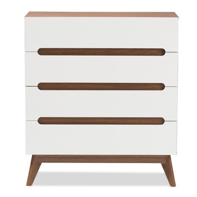 Calypso White and Walnut Mid-Century Modern 4-Drawer Chest