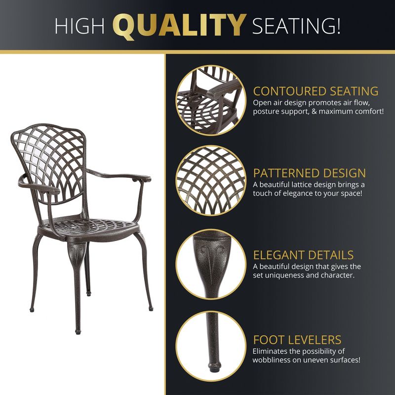 Kinger Home 2-Piece Outdoor Patio Chairs Set for 2, Cast Aluminum Patio Furniture Chairs, Patio Seating, Bronze, 4 of 9