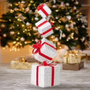 Syemin Decorative Holiday Scene Props 3FT Gift Box Tower Present Boxes Ornament Christmas Outdoor Indoor Decorations, White, 29..8"*29.8"*39.4" - 1 of 4