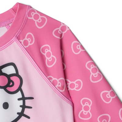 Hello Kitty Little Girls Raglan Rash Guard and Bikini Bottom UPF 50+ Swim Set Logo Pink 7-8 — фото 6