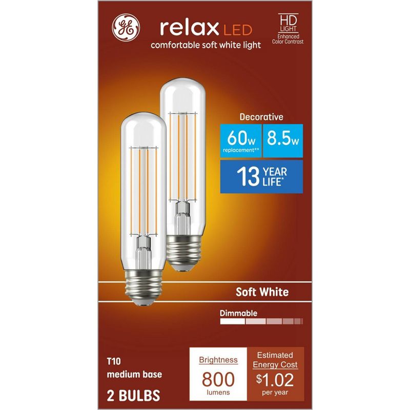 GE 8.5W 2pk Medium Decorative Relax Light Bulbs Clear, 1 of 8