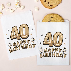 Big Dot of Happiness Adult 40th Birthday White Paper Treat Bags, Black & Gold Individual Greaseproof Brown Paper Sandwich Cookie Bags - 25 Count - 1 of 4