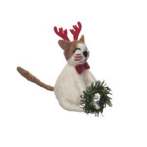 Gallerie II Cat Reindeer W/wreath Figurine - 1 of 4