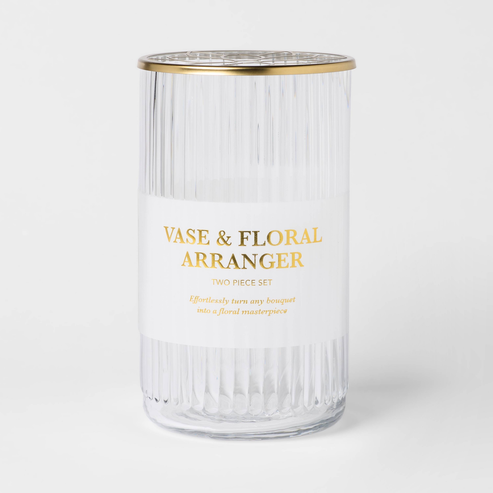 Clear Ribbed Vase with Flower Arranger - Spritz™
