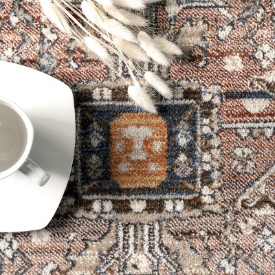 Elegant Light Brown Medallion Fringe 4' x 6' Synthetic Area Rug