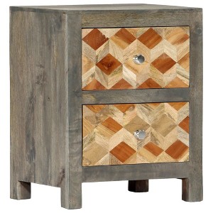 vidaXL Bedside Cabinet Gray 15.7"x11.8"x19.7" Solid Mango and Engineered Wood - 1 of 4