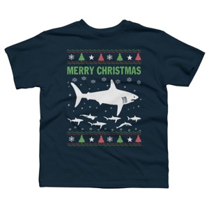 Boy's Design By Humans Shark Christmas By sophialada T-Shirt - 1 of 3