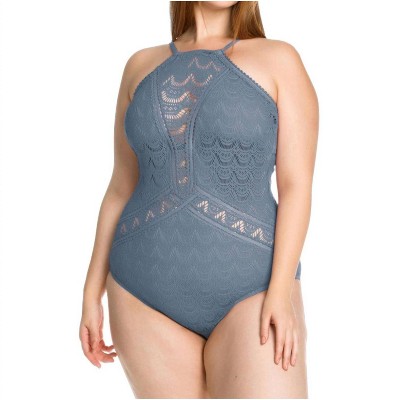 Women's Color Play Lace High Neck One Piece Swimsuit - Plus - BECCA