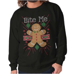 Ugly Christmas Bite Me Gingerbread Man Sweatshirt for Men or Women Brisco Brands - 1 of 4