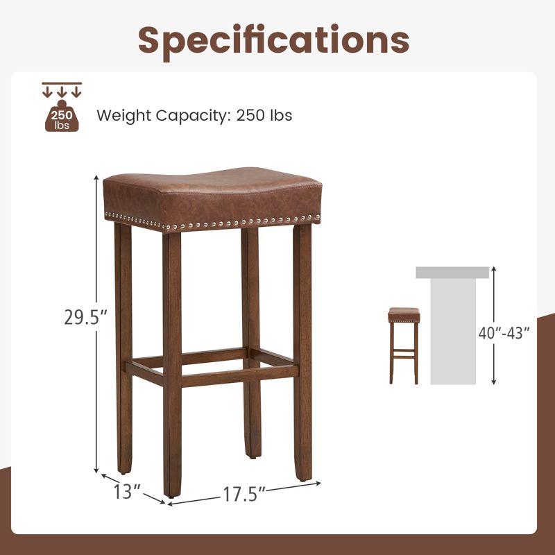 Coastway 29.5" Wood Frame PU Leather Upholstered Bar Stools Set of 2 with Footrests Brown/Grey, 3 of 8
