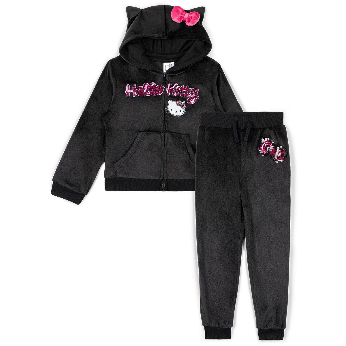 Hello Kitty Girls Velour Zip Up Hoodie and Jogger Pants Outfit Set Toddler
